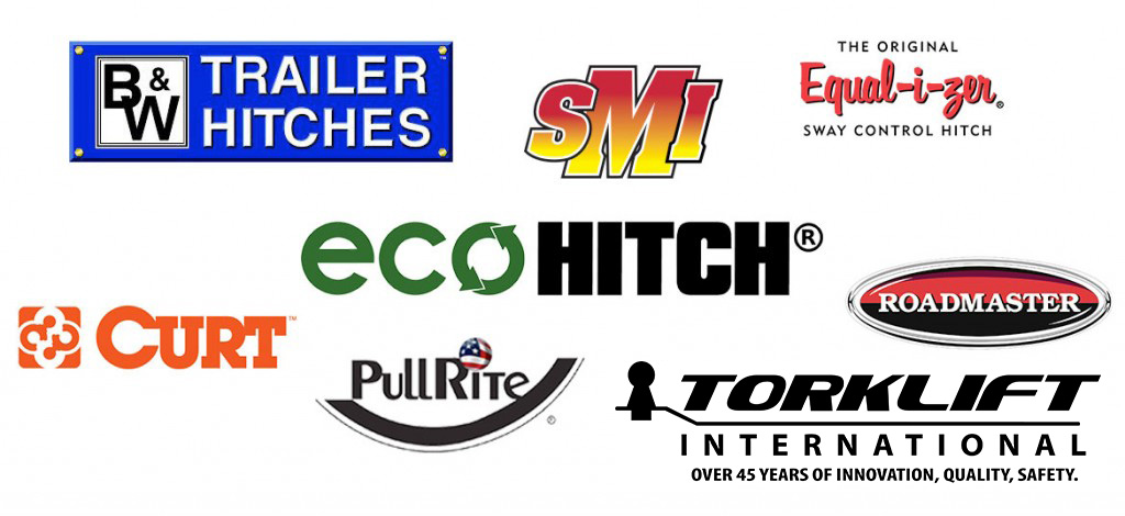 Tow equipment brands we carry: B&W Trailer Hitches, Pullrite, Roadmaster, SMI, Curt, Torklift International, Equal-i-zer, EcoHitch